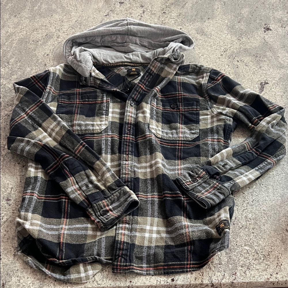 Boys DC Plaid Flannel Hooded Shirt